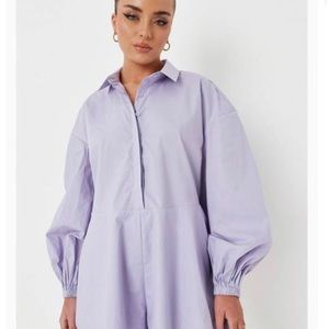 Missguided Lilac Puff Sleeve Collared Poplin Romper